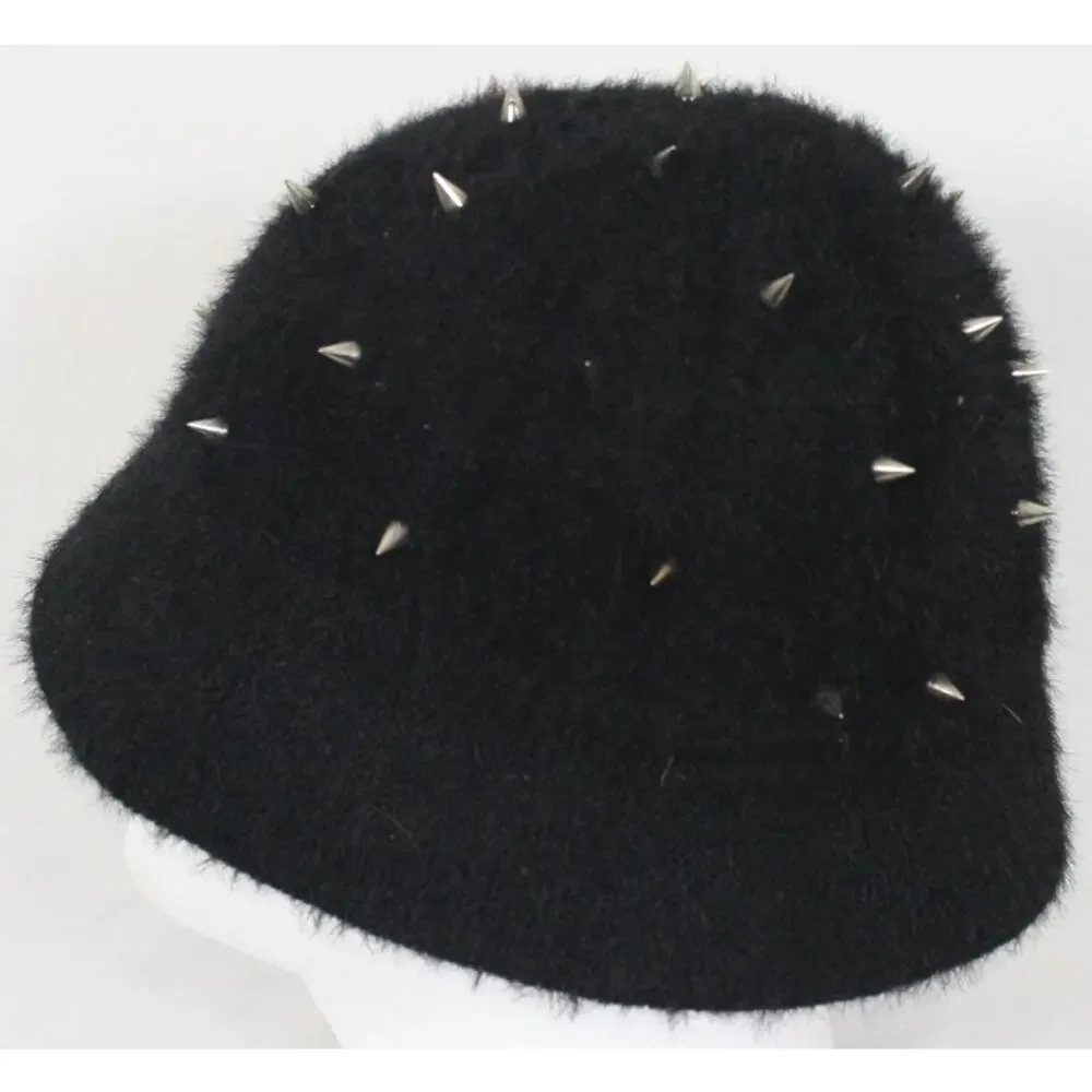 Faux Fur Studded Spiked Goth Punk Womens Bucket Hat Size Small